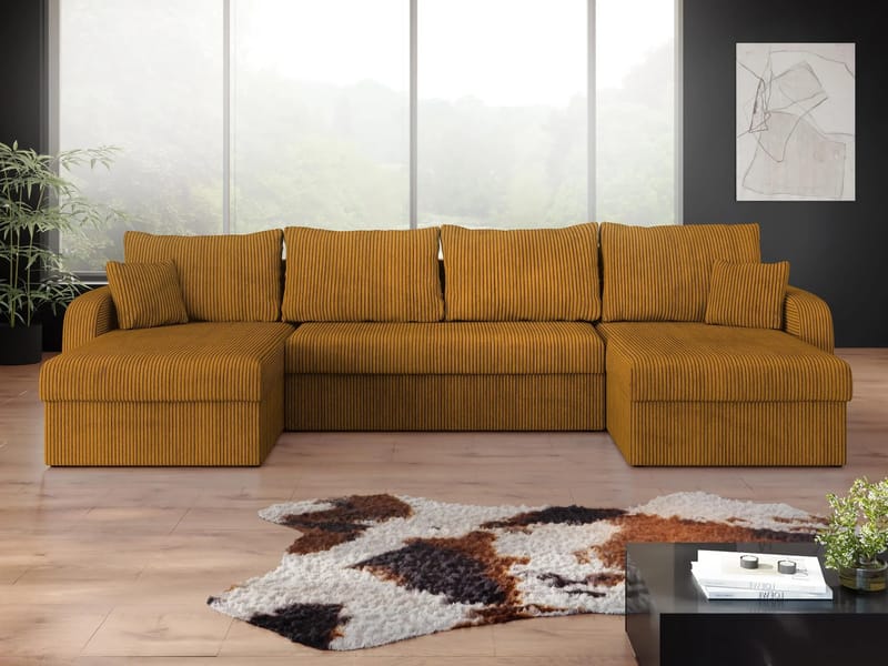 Kintore 4-sits U-formad Hörnbäddsoffa med Förvaring i Tyg - Senapsgul - Möbler - Soffa - Bäddsoffa