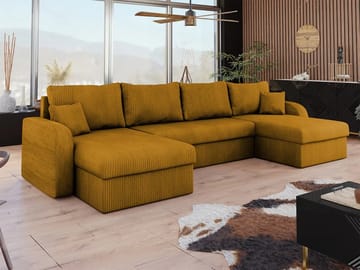 Kintore 4-sits U-formad Hörnbäddsoffa med Förvaring i Tyg - Senapsgul - Möbler - Soffa - Bäddsoffa
