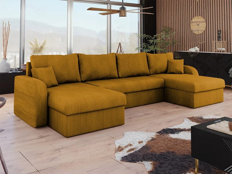 Kintore 4-sits U-formad Hörnbäddsoffa med Förvaring i Tyg - Senapsgul - Möbler - Soffa - Bäddsoffa