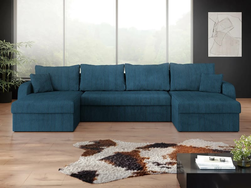 Kintore 4-sits U-formad Hörnbäddsoffa med Schäslong i Tyg - Blå - Möbler - Soffa - Bäddsoffa