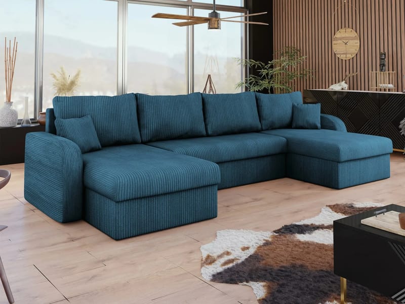 Kintore 4-sits U-formad Hörnbäddsoffa med Schäslong i Tyg - Blå - Möbler - Soffa - Bäddsoffa