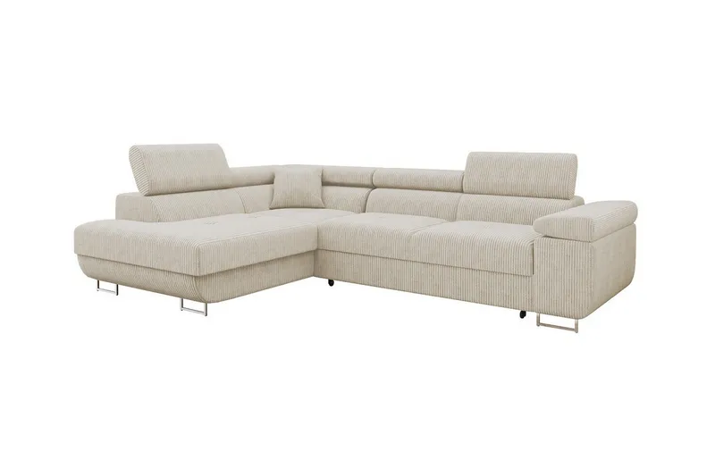 Kintore 4-sits Vänstervänd L-formad Hörnbäddsoffa 125x198 cm i Manchestertyg, Beige