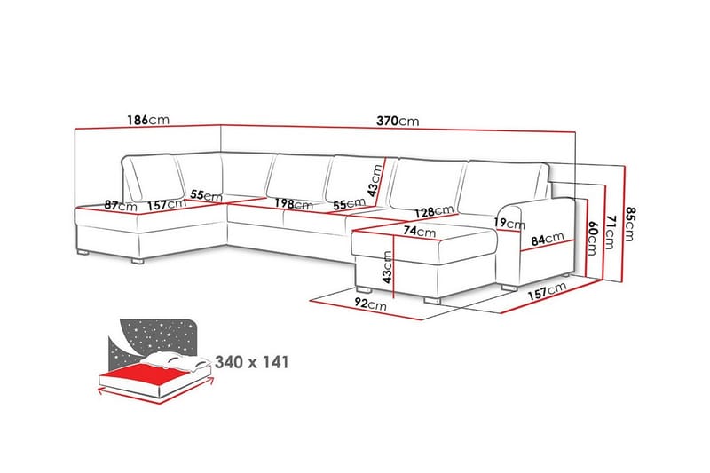 Kintore 6-sits Hörnbäddsoffa NO_BRAND White - Möbler - Soffa - Bäddsoffa
