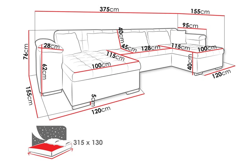 Kinzer Bäddsoffa Dubbeldivan 4-sits - Grå - Möbler - Soffa - Bäddsoffa
