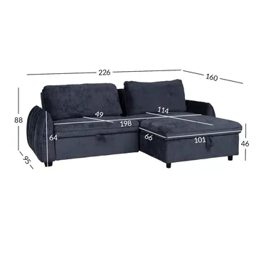 Klevor Vändbar L-formad Hörnbäddsoffa 132x198 cm med Förvaring i Tyg - Blå - Möbler - Soffa - Bäddsoffa