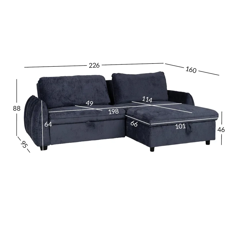 Klevor Vändbar L-formad Hörnbäddsoffa 132x198 cm med Förvaring i Tyg - Blå - Möbler - Soffa - Bäddsoffa
