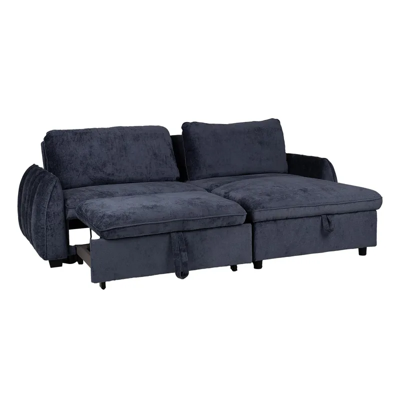 Klevor Vändbar L-formad Hörnbäddsoffa 132x198 cm med Förvaring i Tyg - Blå - Möbler - Soffa - Bäddsoffa