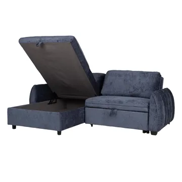 Klevor Vändbar L-formad Hörnbäddsoffa 132x198 cm med Förvaring i Tyg - Blå - Möbler - Soffa - Bäddsoffa