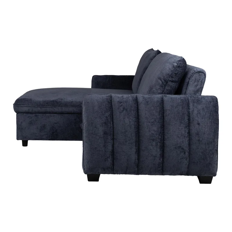 Klevor Vändbar L-formad Hörnbäddsoffa 132x198 cm med Förvaring i Tyg - Blå - Möbler - Soffa - Bäddsoffa