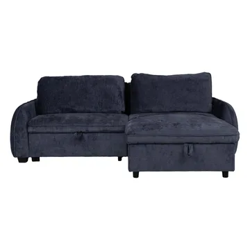 Klevor Vändbar L-formad Hörnbäddsoffa 132x198 cm med Förvaring i Tyg - Blå - Möbler - Soffa - Bäddsoffa
