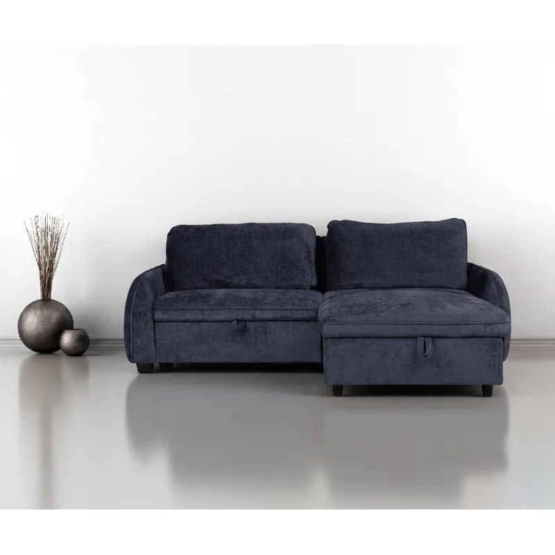 Klevor Vändbar L-formad Hörnbäddsoffa 132x198 cm med Förvaring i Tyg - Blå - Möbler - Soffa - Bäddsoffa