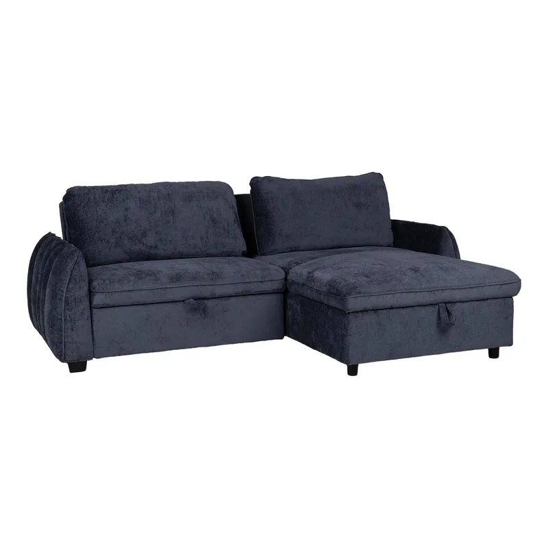 Klevor Vändbar L-formad Hörnbäddsoffa 132x198 cm med Förvaring i Tyg, Blå