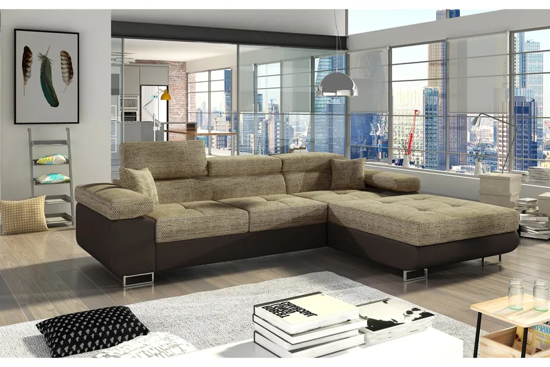 Klinka Bäddsoffa med Divan Höger, Beige/Brun