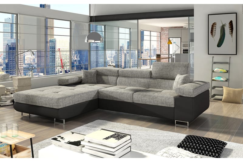 Klinka Bäddsoffa med Divan Vänster, Grå/Svart