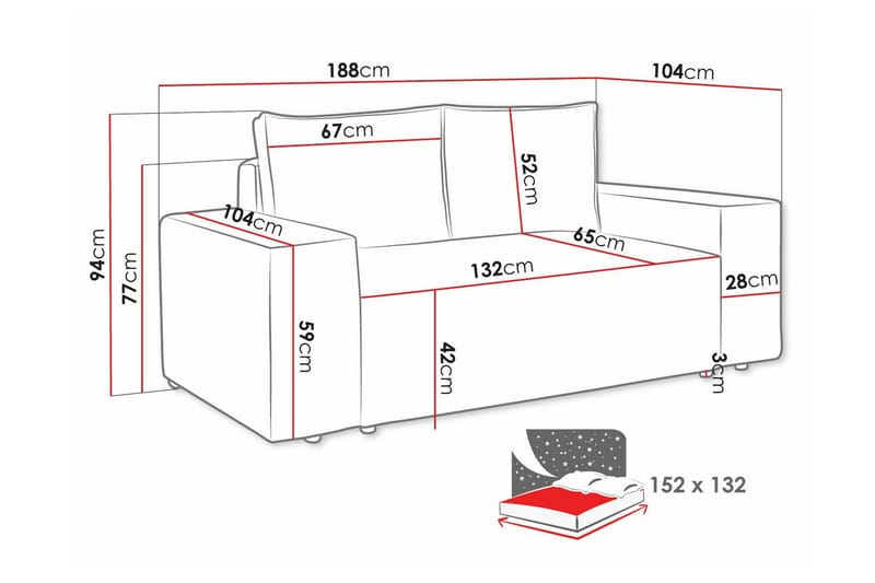 Knocklong 2-sits Bäddsoffa - Blå - Bäddsoffa - Bäddsoffa 2 sits