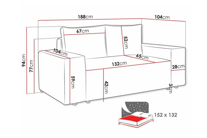 Knocklong 2-sits Bäddsoffa - Mörkgrå - Bäddsoffa - Bäddsoffa 2 sits