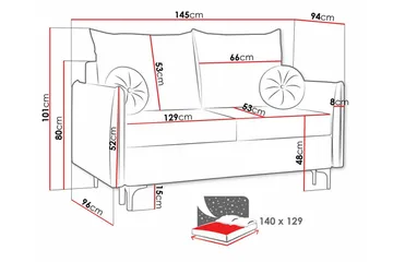 Knocklong 2-sits Längsbäddad Bäddsoffa 129x140 cm med Förvaring i Tyg - Grå - Möbler - Soffa - Bäddsoffa
