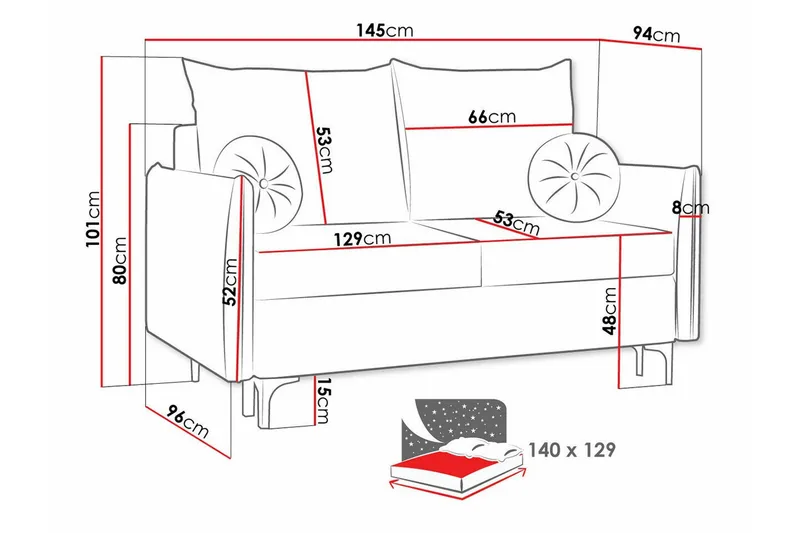 Knocklong 2-sits Längsbäddad Bäddsoffa 129x140 cm med Förvaring i Tyg - Grå - Möbler - Soffa - Bäddsoffa