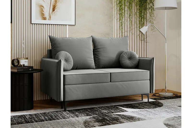 Knocklong 2-sits Längsbäddad Bäddsoffa 129x140 cm med Förvaring i Tyg - Grå - Möbler - Soffa - Bäddsoffa