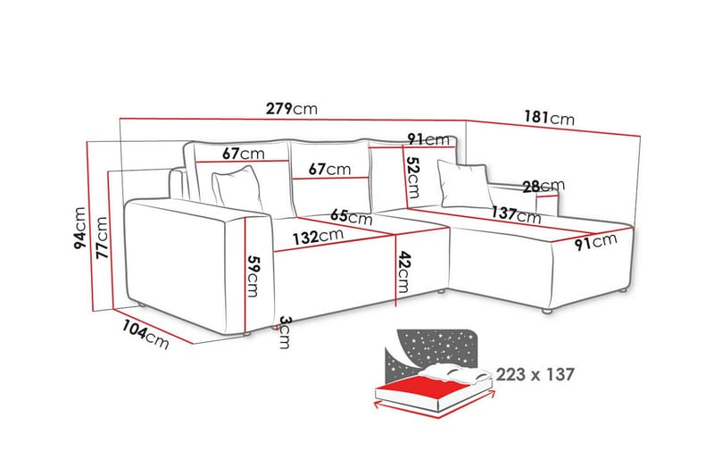 Knocklong 3-sits Hörnbäddsoffa - Blå - Bäddsoffa - Hörnbäddsoffa