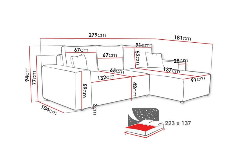 Knocklong 3-sits Hörnbäddsoffa - Blå - Bäddsoffa - Hörnbäddsoffa