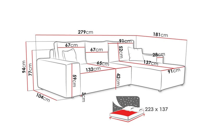 Knocklong 3-sits Hörnbäddsoffa - Blå - Bäddsoffa - Hörnbäddsoffa