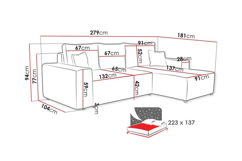 Knocklong 3-sits Hörnbäddsoffa - Grå - Bäddsoffa - Hörnbäddsoffa