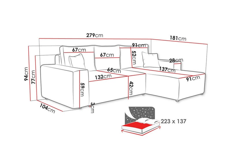 Knocklong 3-sits Hörnbäddsoffa - Grön - Bäddsoffa - Hörnbäddsoffa