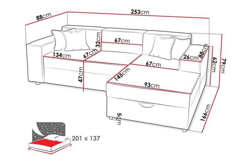 Knocklong 3-sits Hörnbäddsoffa - Bäddsoffa - Hörnbäddsoffa