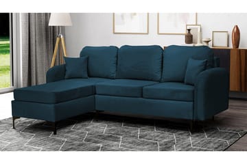 Knocklong 3-sits Vänster Bäddsoffa 125x200 cm med Förvaring i Sammet - Blå - Möbler - Soffa - Bäddsoffa