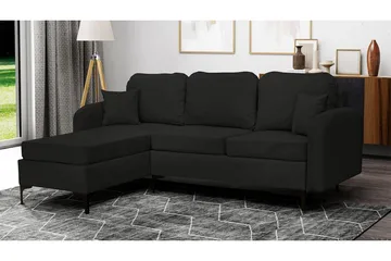Knocklong 3-sits Vänster Bäddsoffa 125x200 cm med Förvaring i Sammet - Svart - Möbler - Soffa - Bäddsoffa