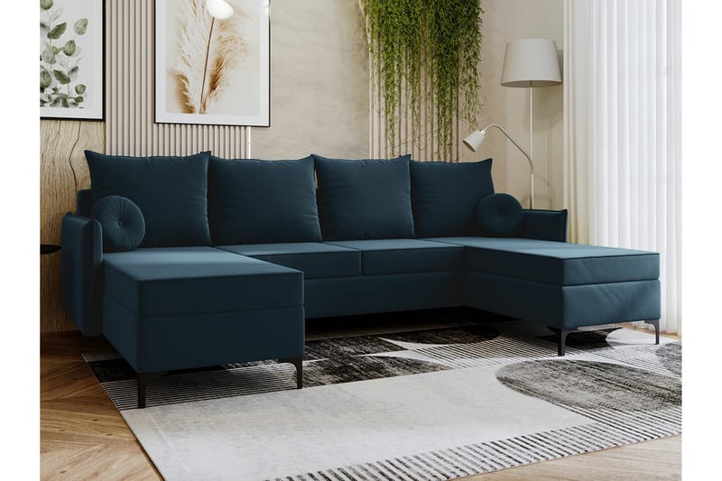 Knocklong 4-sits Hörnbäddsoffa - Blå - Möbler - Soffa - Bäddsoffa