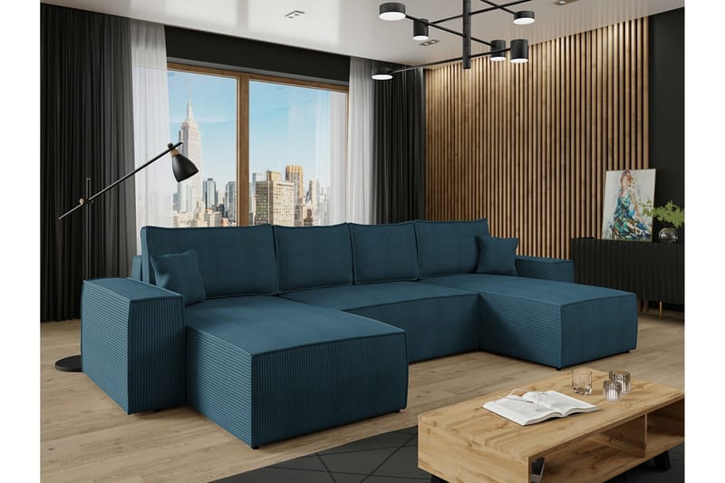 Knocklong 4-sits Hörnbäddsoffa - Blå - Möbler - Soffa - Bäddsoffa