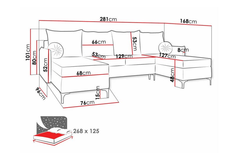 Knocklong 4-sits Hörnbäddsoffa - Blå - Bäddsoffa - Hörnbäddsoffa