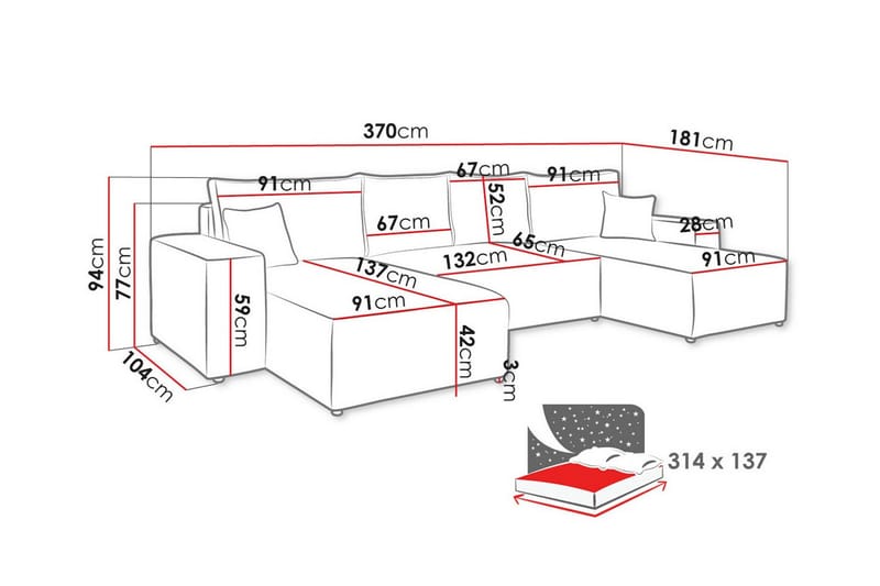 Knocklong 4-sits Hörnbäddsoffa - Blå - Bäddsoffa - Hörnbäddsoffa