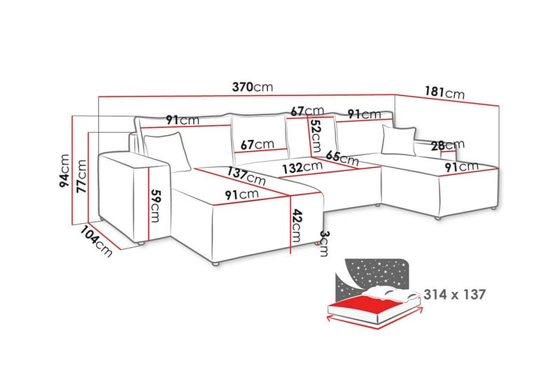 Knocklong 4-sits Hörnbäddsoffa - Mörkgrå - Bäddsoffa - Hörnbäddsoffa