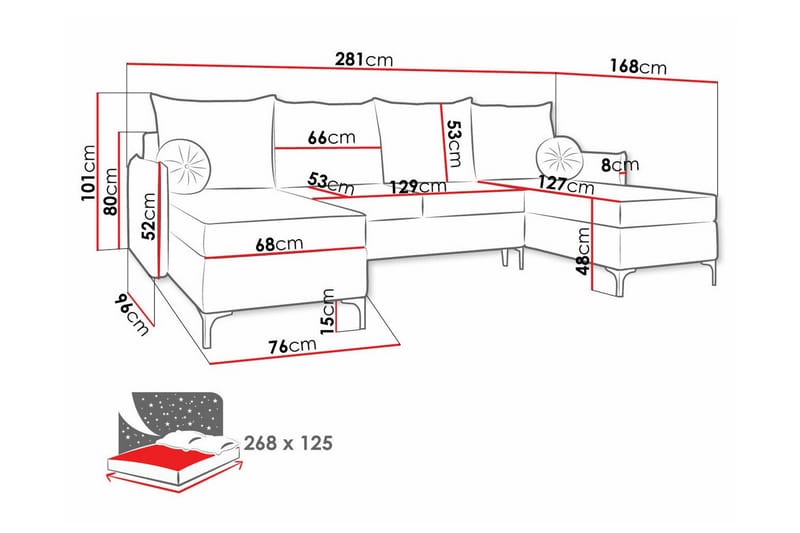 Knocklong 4-sits Hörnbäddsoffa - Rosa - Bäddsoffa - Hörnbäddsoffa