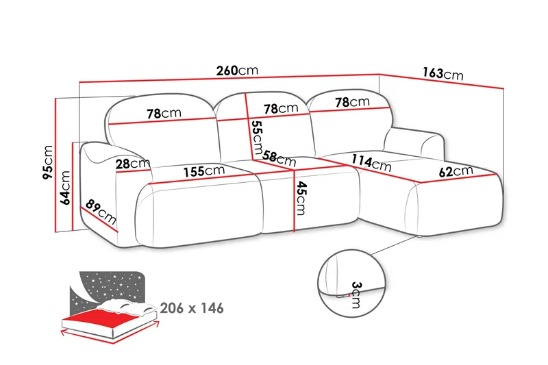 Korfu Bäddsoffa m. Divan 3-sits - Beige - Möbler - Soffa - Bäddsoffa