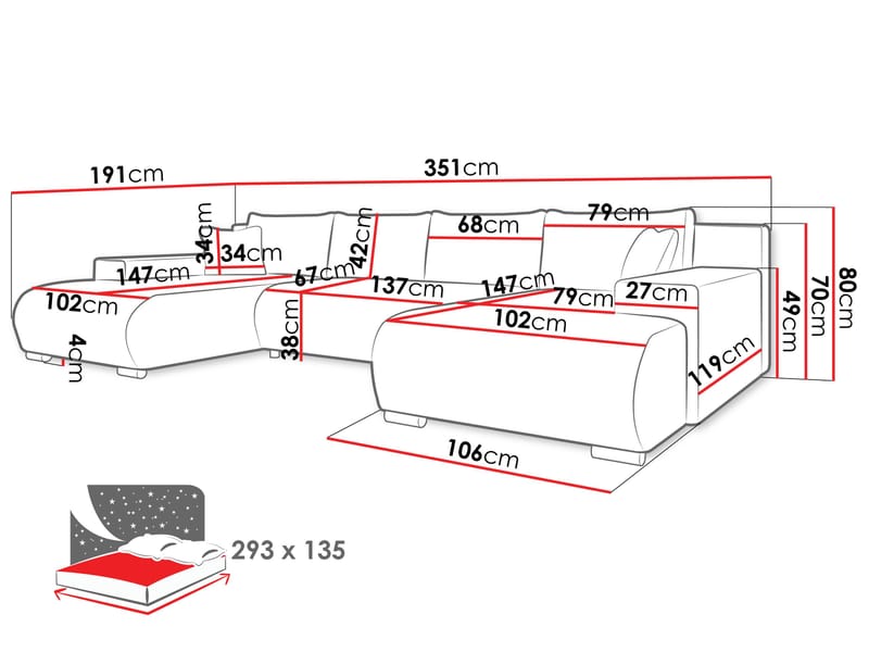Krysen 4-sits Bäddsoffa med dubbeldivan - svart - Möbler - Soffa - Bäddsoffa