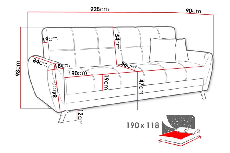 Laterse 3-sits Bäddsoffa - Svart - Bäddsoffa - Bäddsoffa 3 sits - Sammetssoffa