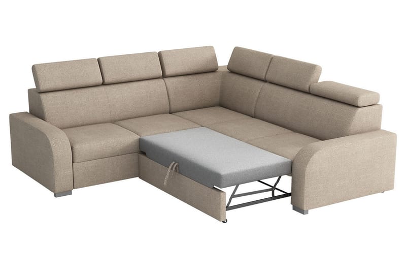 Lavona 4-sits L-formad Bäddsoffa 130x190 cm Bäddbar med Förvaring i Tyg - Grå - Möbler - Soffa - Bäddsoffa