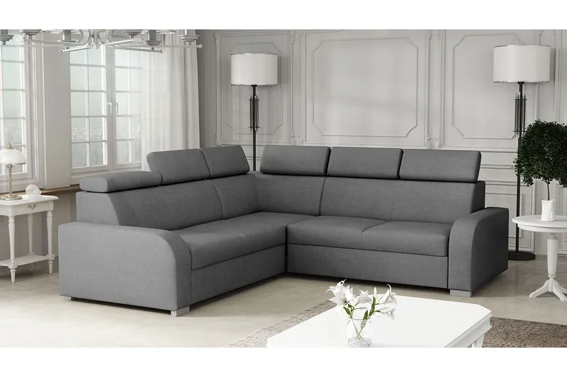 Lavona 4-sits L-formad Bäddsoffa 130x190 cm Bäddbar med Förvaring i Tyg - Grå - Möbler - Soffa - Bäddsoffa
