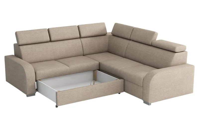 Lavona 4-sits L-formad Bäddsoffa 130x190 cm Bäddbar med Förvaring i Tyg - Grå - Möbler - Soffa - Bäddsoffa
