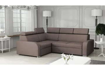 Lavona 4-sits Vänster L-formad Bäddsoffa Bäddbar med Förvaring i Tyg - Brun - Möbler - Soffa - Bäddsoffa