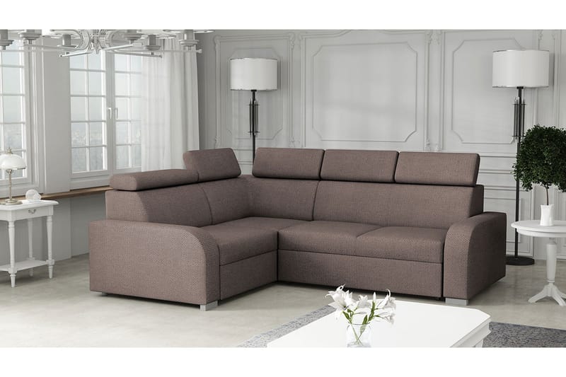 Lavona 4-sits Vänster L-formad Bäddsoffa Bäddbar med Förvaring i Tyg - Brun - Möbler - Soffa - Bäddsoffa