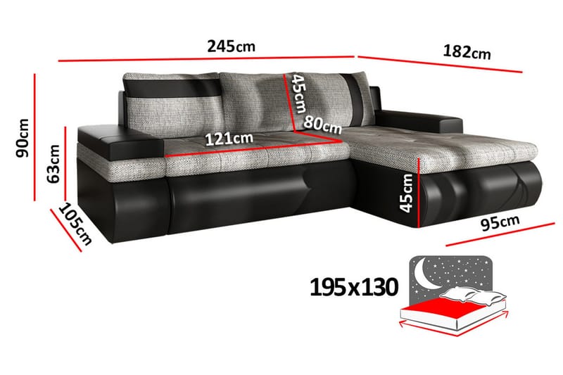 Lavona Divanbäddsoffa Mini Höger - Mörkgrå/Vit - Möbler - Soffa - Bäddsoffa