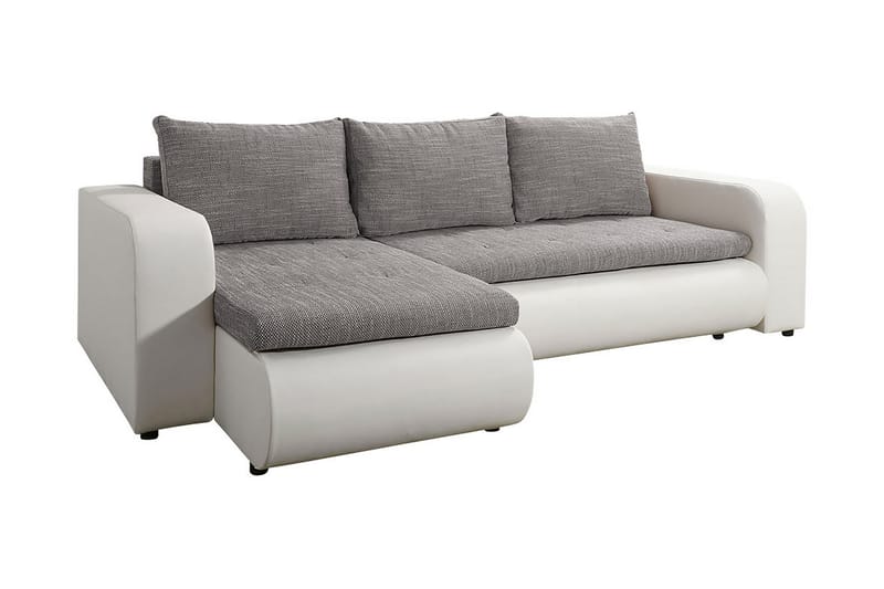 Lecanto 3-sits Bäddsoffa med Divan - Konstläder/Grå/Vit - Bäddsoffa - Bäddsoffa divan - Skinnsoffor