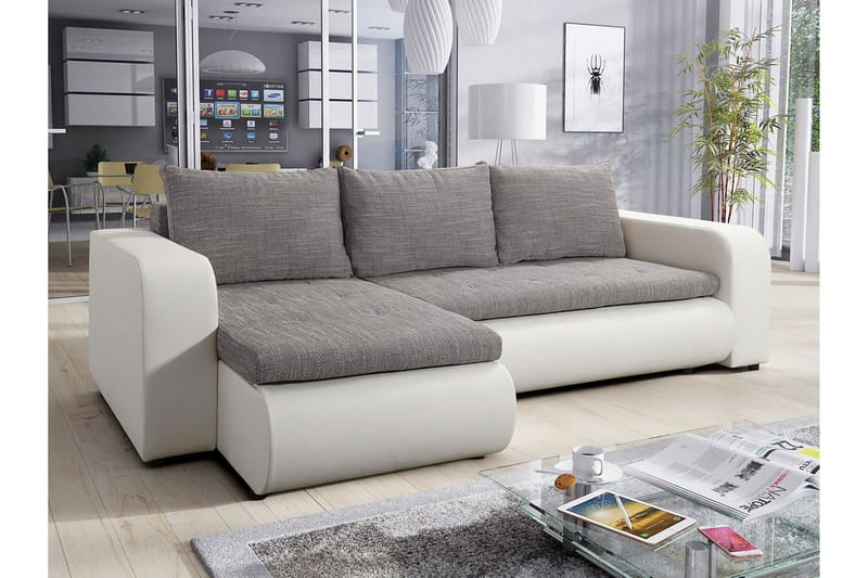 Lecanto 3-sits Bäddsoffa med Divan - Konstläder/Grå/Vit - Bäddsoffa - Bäddsoffa divan - Skinnsoffor