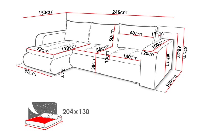 Lecanto 3-sits Bäddsoffa med Divan - Konstläder/Grå/Vit - Bäddsoffa - Bäddsoffa divan - Skinnsoffor