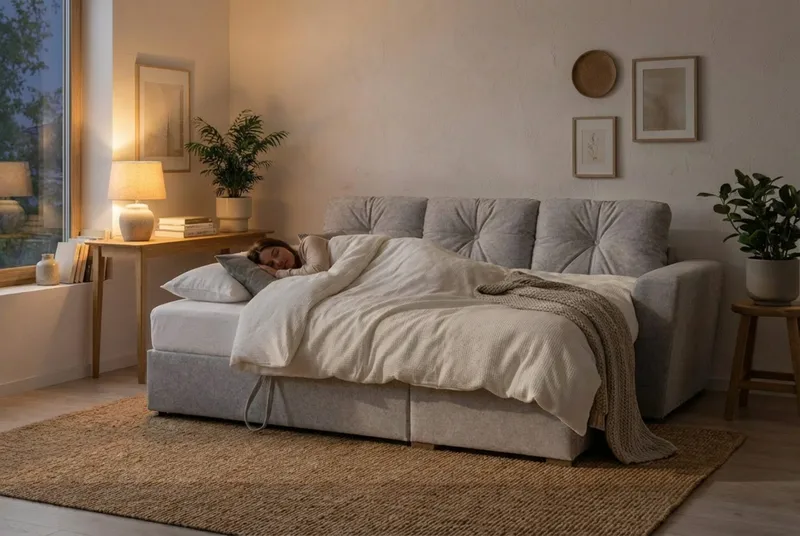 Leia 3-sits vändbar Bäddsoffa med divan och förvaring - Beige - Möbler - Soffa - Bäddsoffa